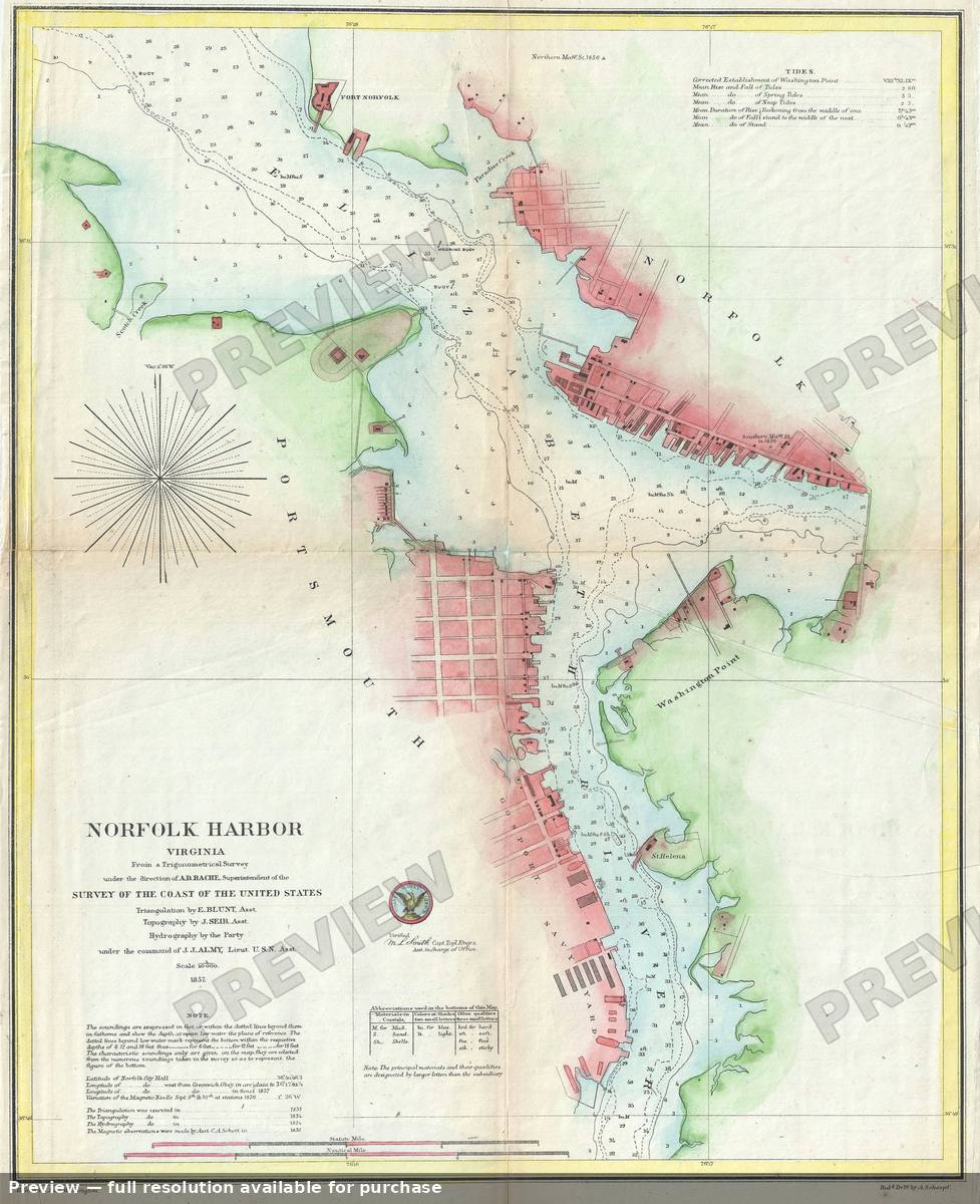 Antique map: Norfolk Harbor, 1857, 1857