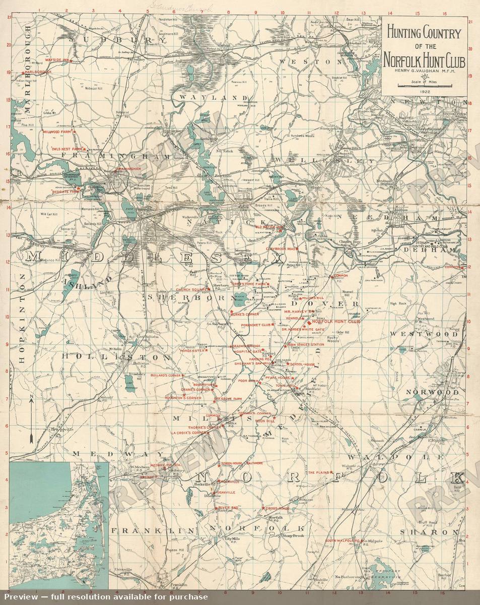 Antique map: Norfolk Hunt Club, 1922, 1922