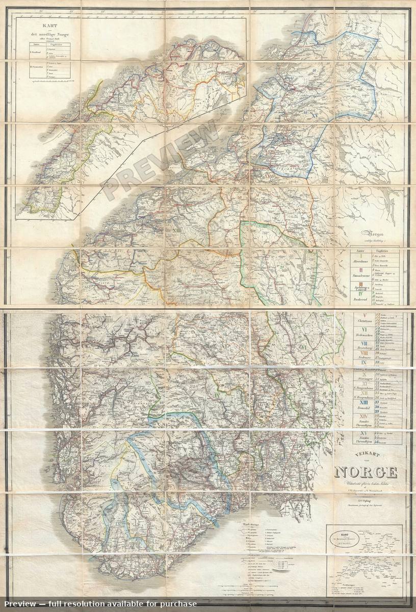 Antique map: Norge Norway, 1868, 1868