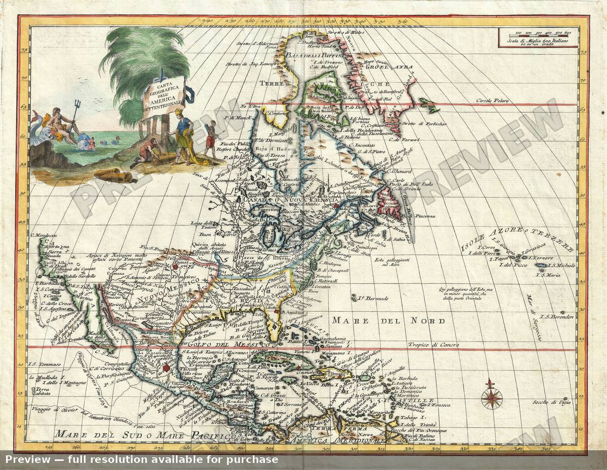 Antique map: North America, 1740, 1740