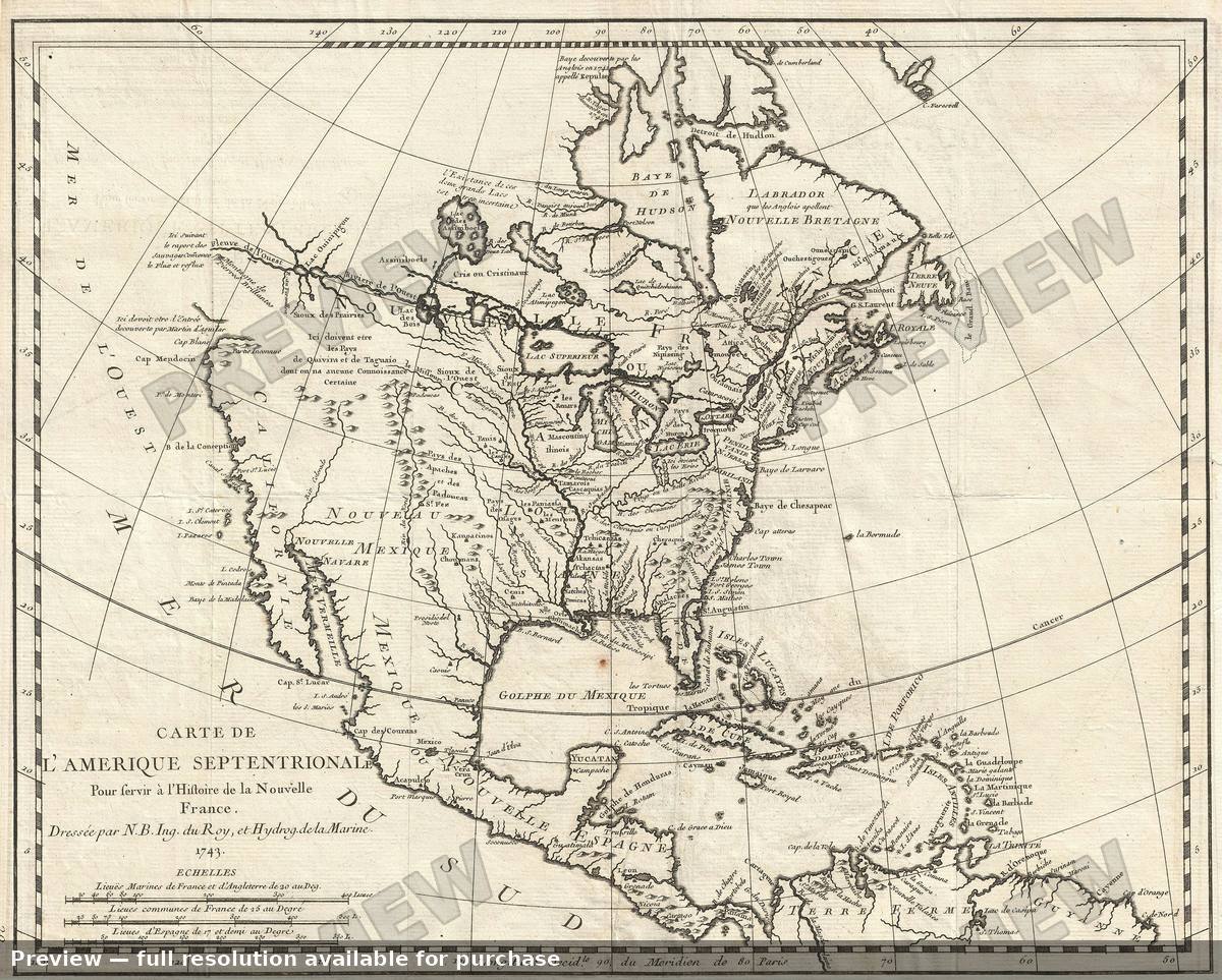 Antique map: North America, 1743, 1743