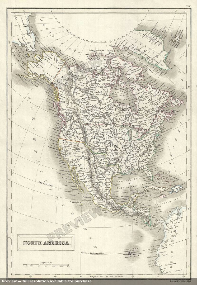Antique map: North America, 1844, 1844