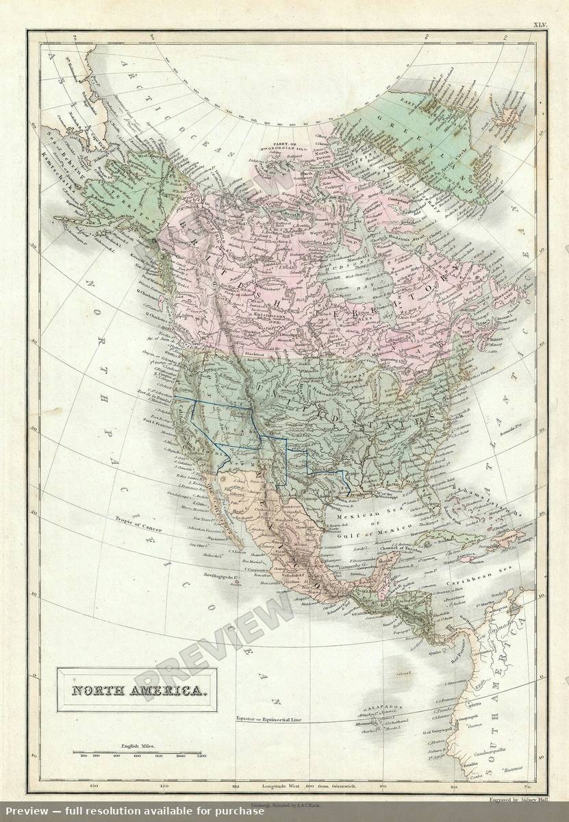 Antique map: North America, 1851, 1851