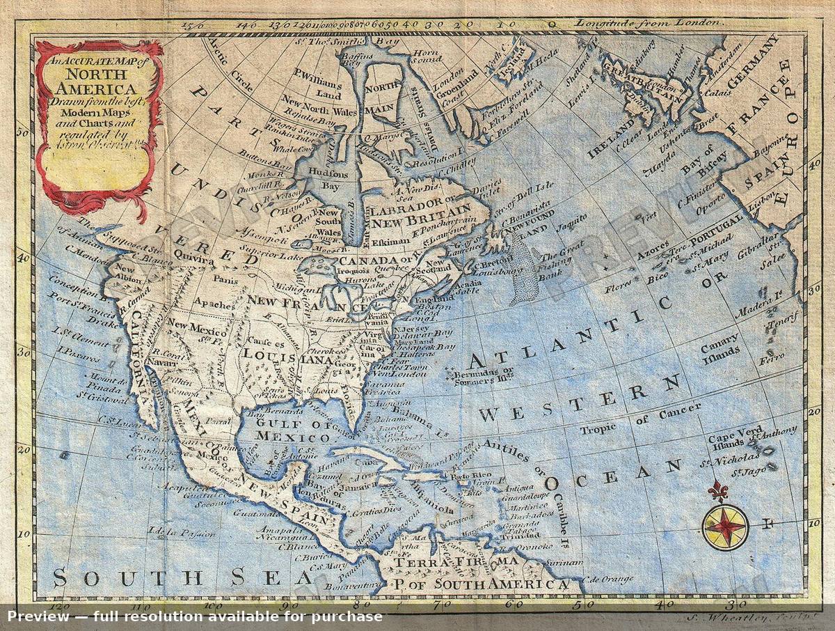 Antique map: North America, 1747