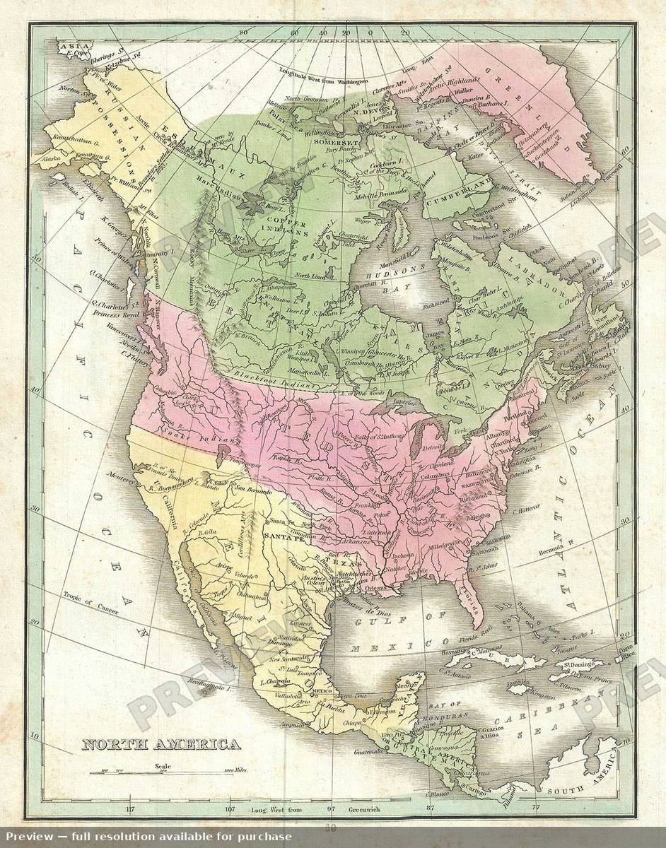 Antique map: North America, 1835