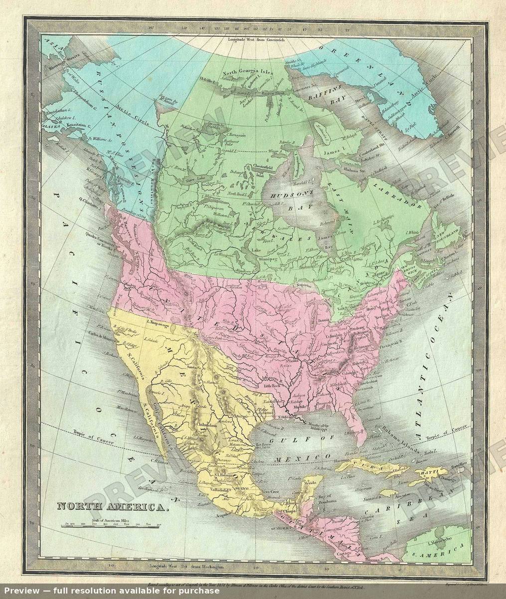 Antique map: North America, 1835
