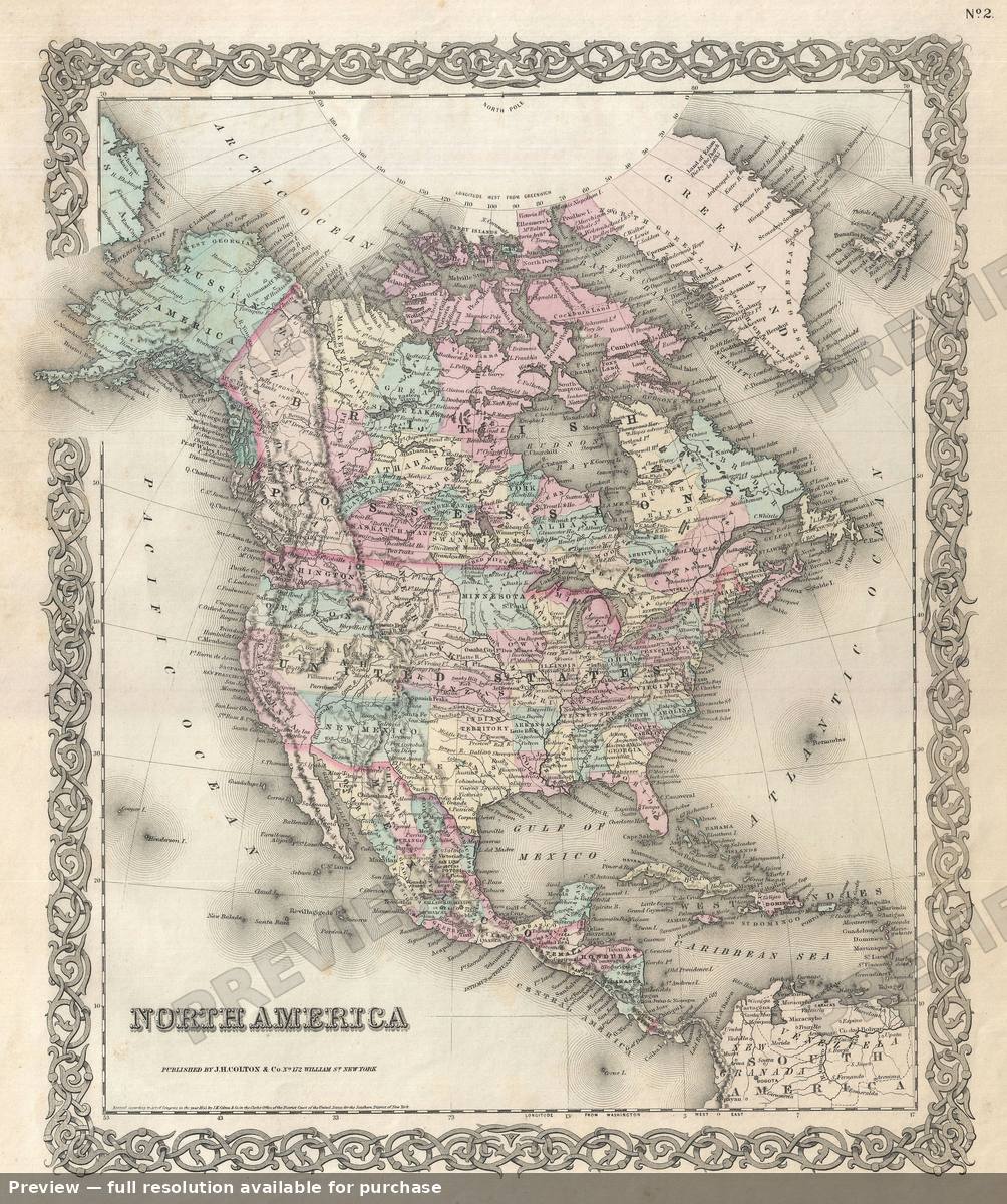 Antique map: North America, 1855, 1855