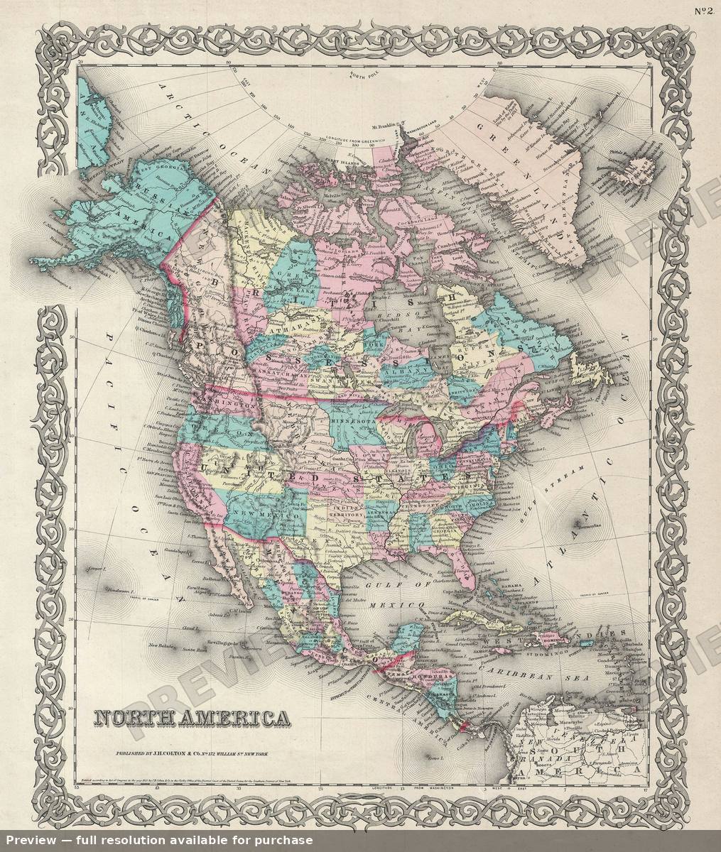 Antique map: North America, 1856, 1856