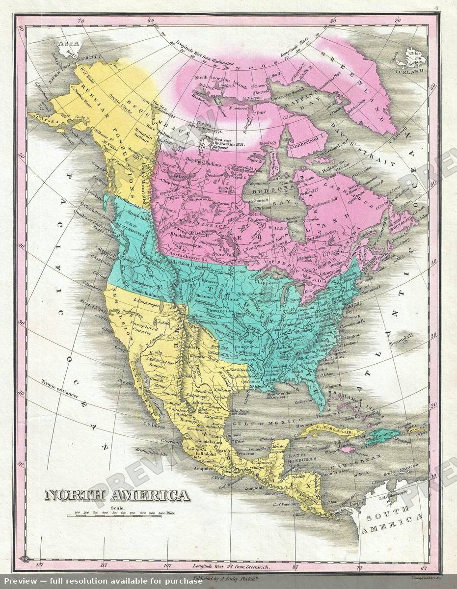 Antique map: North America, 1828