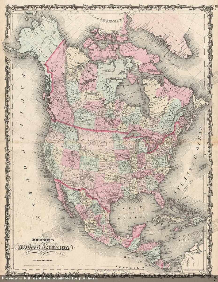 Antique map: North America, 1861, 1861