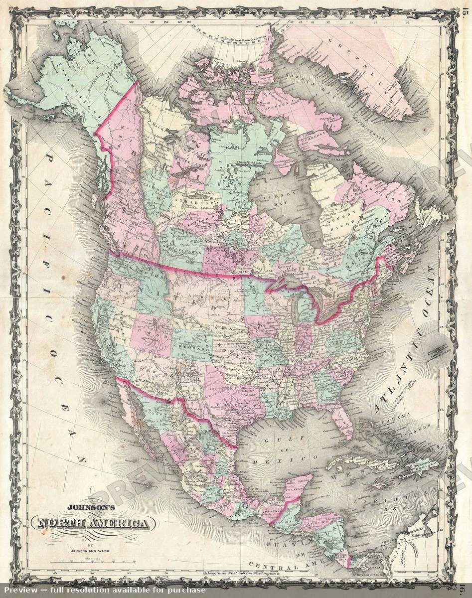 Antique map: North America, 1862, 1862