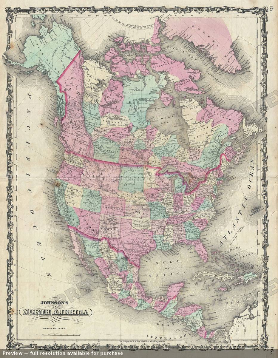 Antique map: North America, 1863, 1863