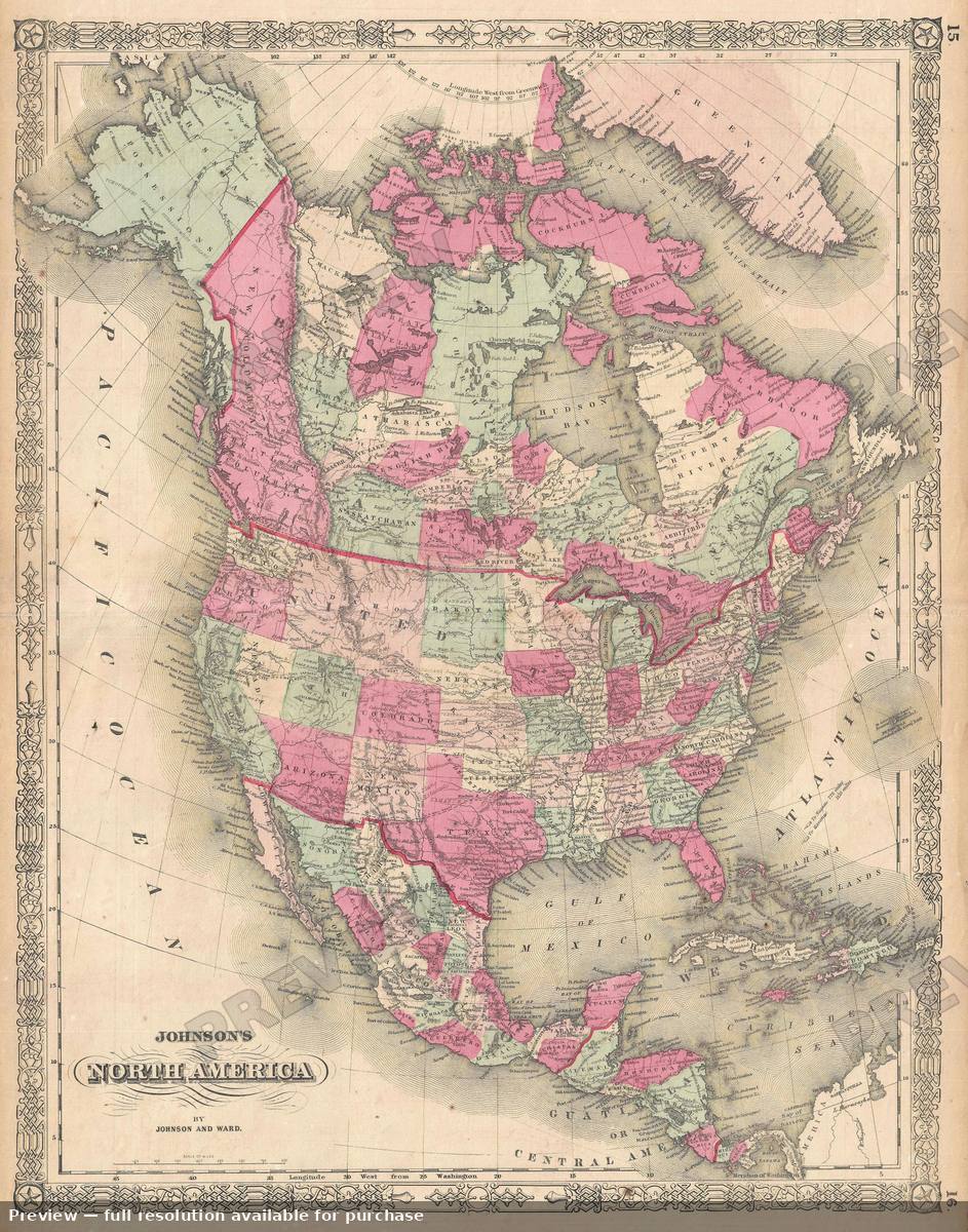 Antique map: North America, 1864, 1864