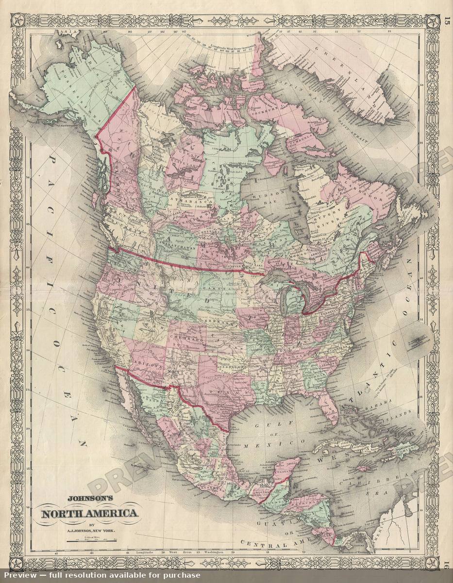 Antique map: North America, 1866, 1866