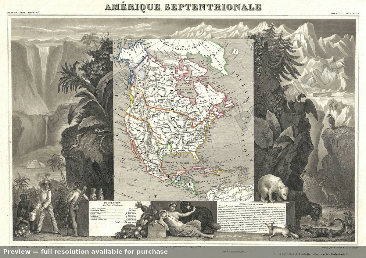 Antique map: North America, 1852