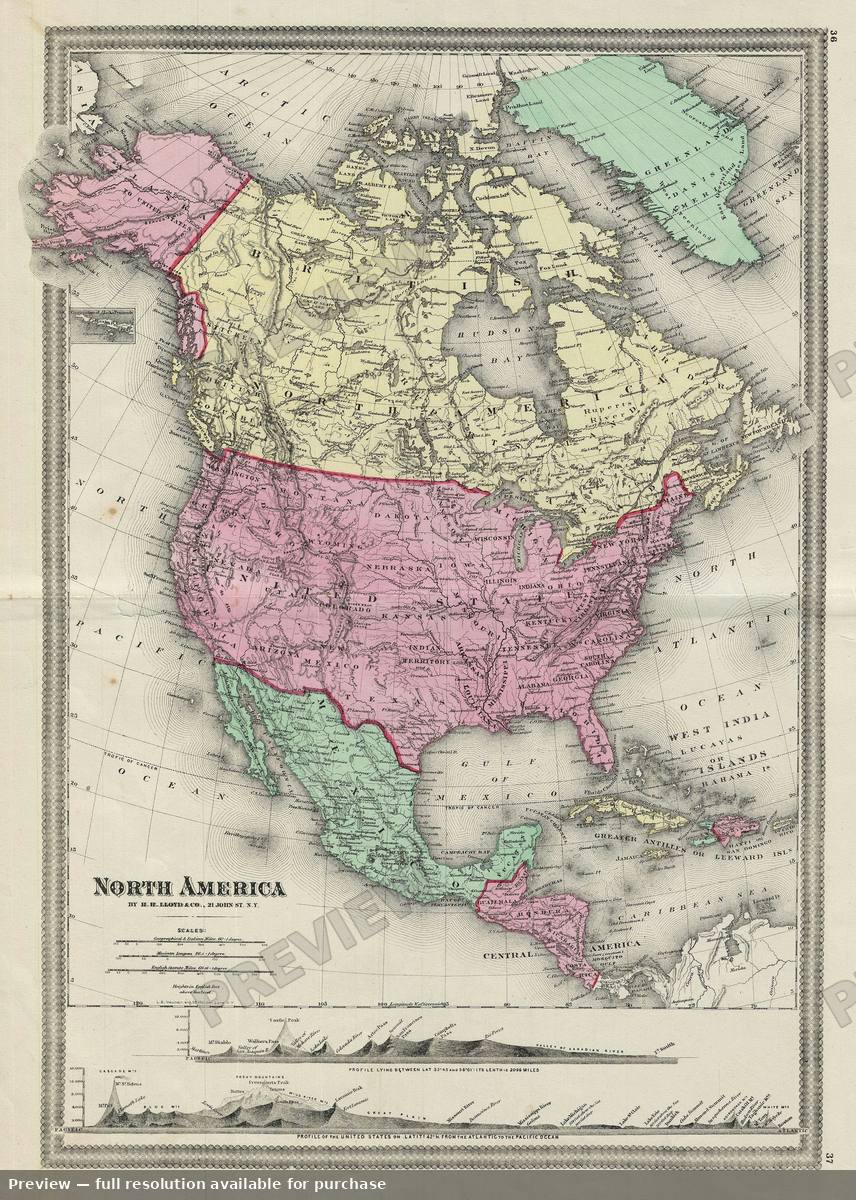 Antique map: North America, 1862, 1862