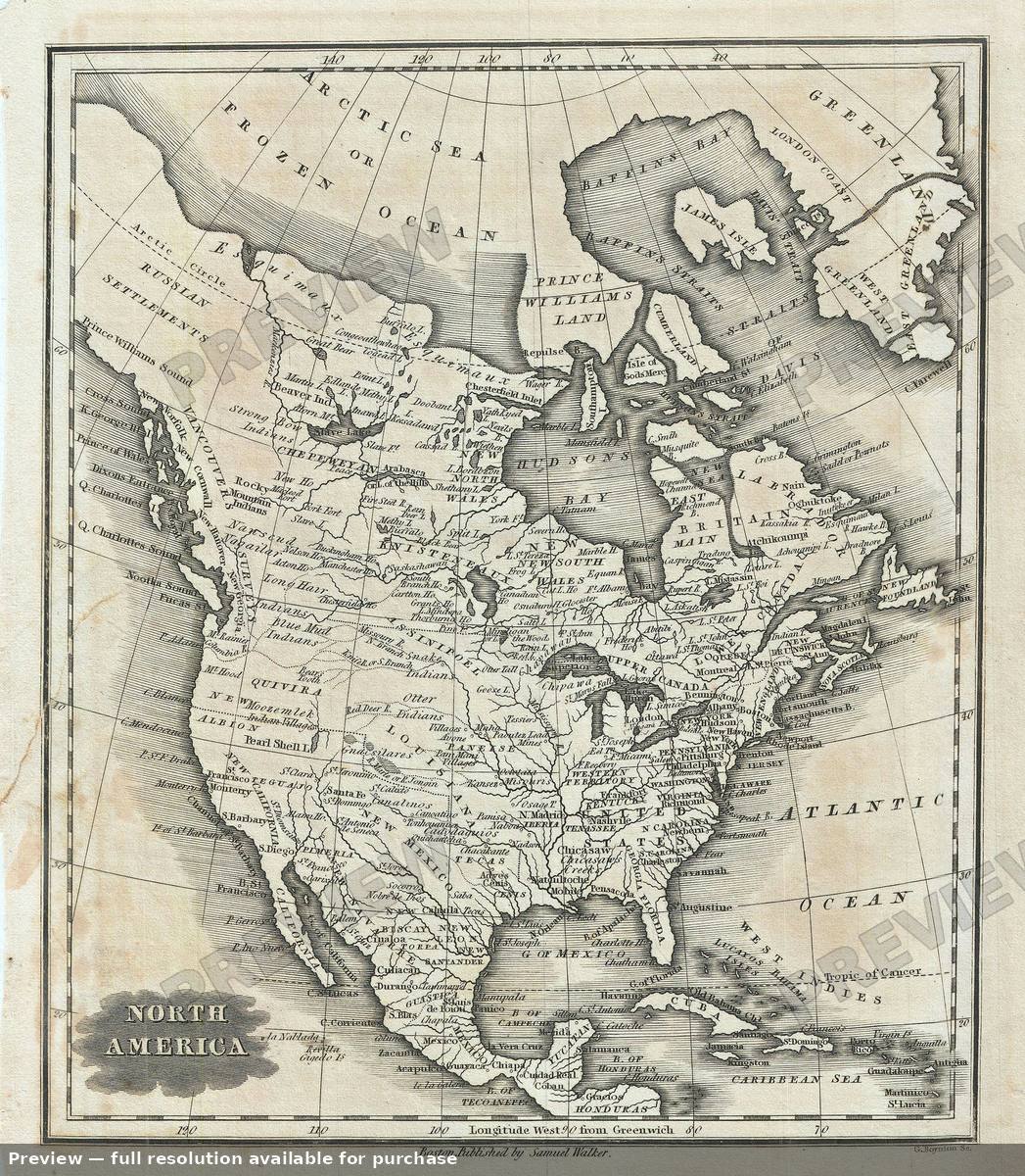 Antique map: North America, 1828, 1828