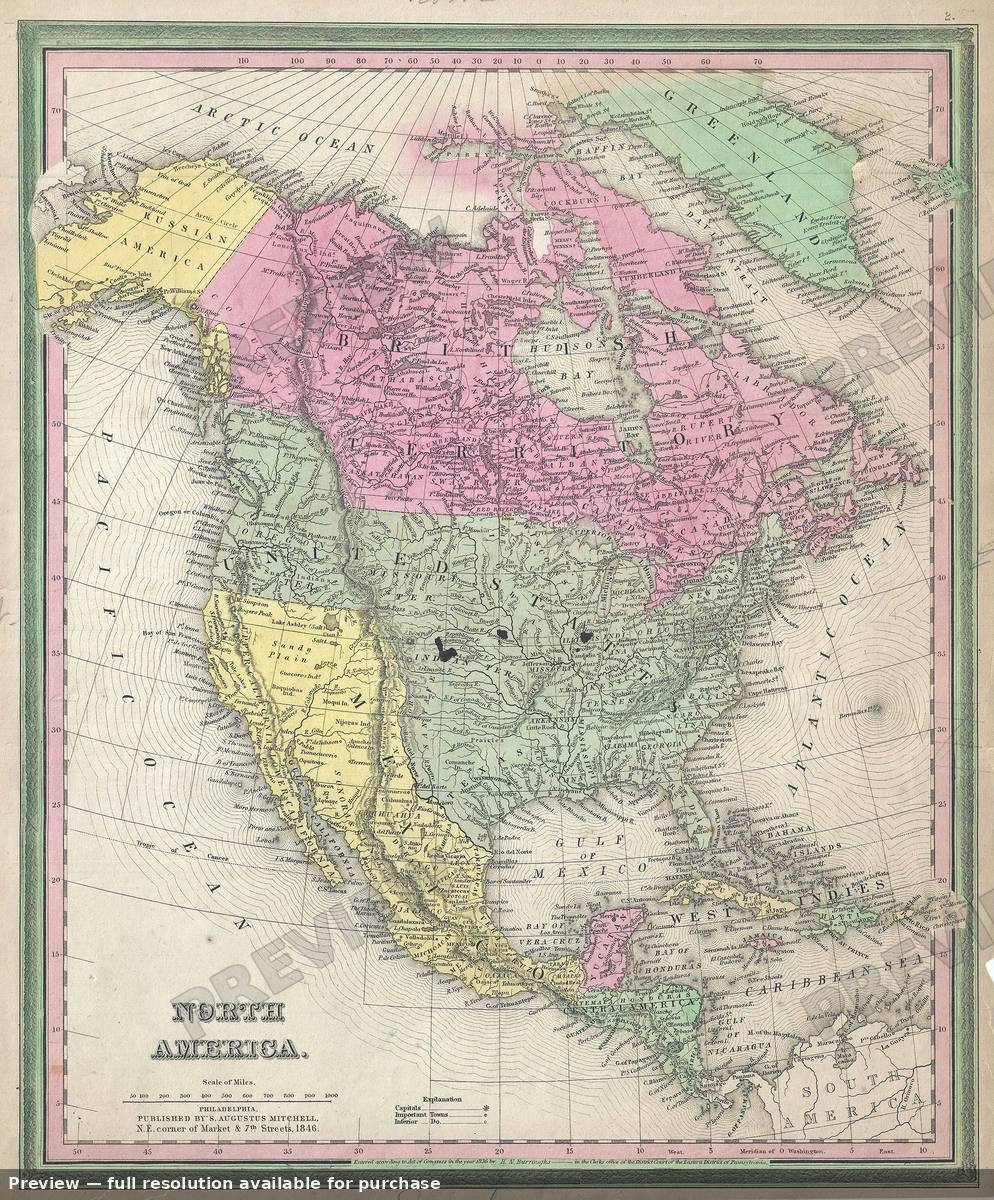 Antique map: North America, 1846, 1846