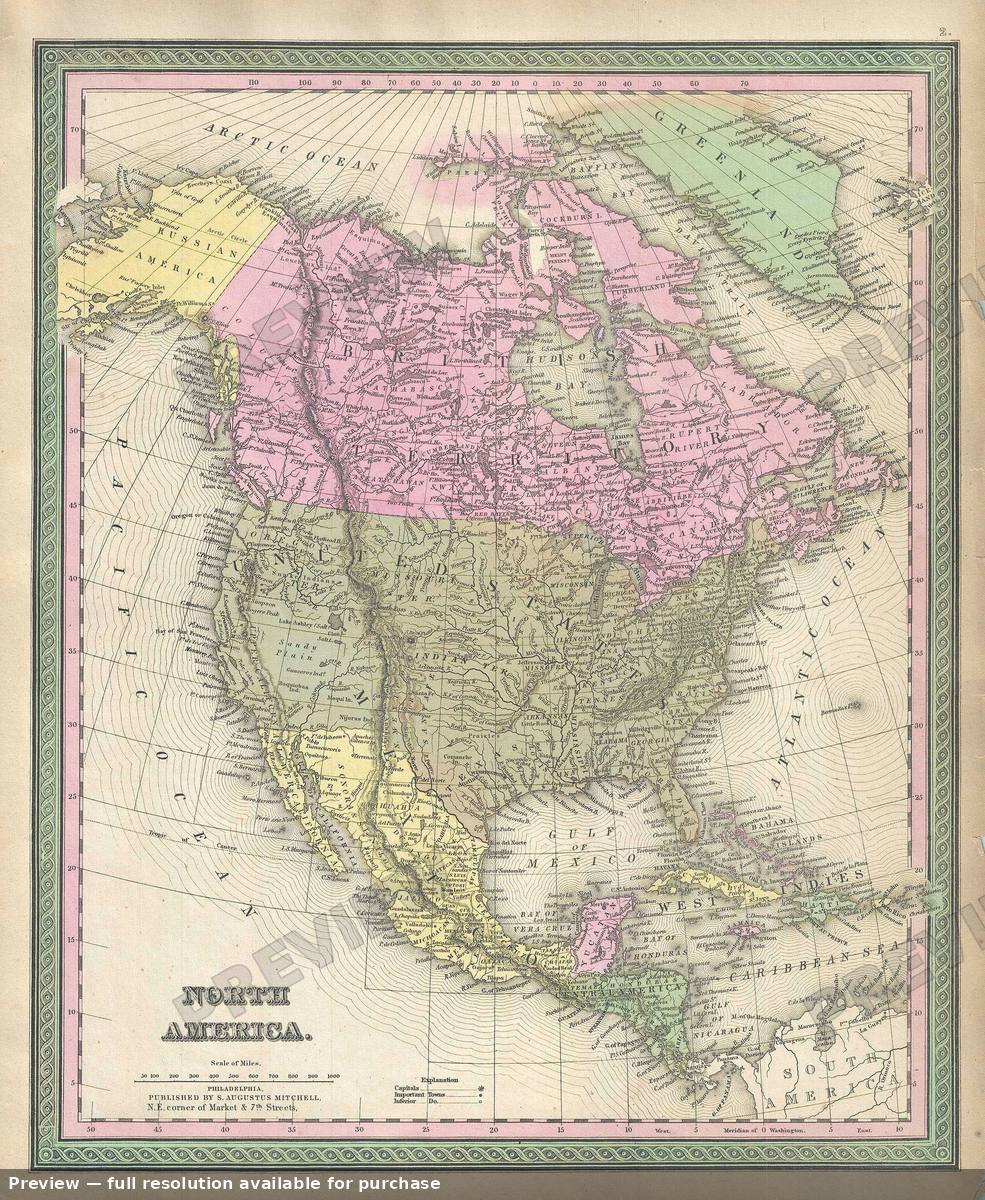 Antique map: North America, 1849, 1849