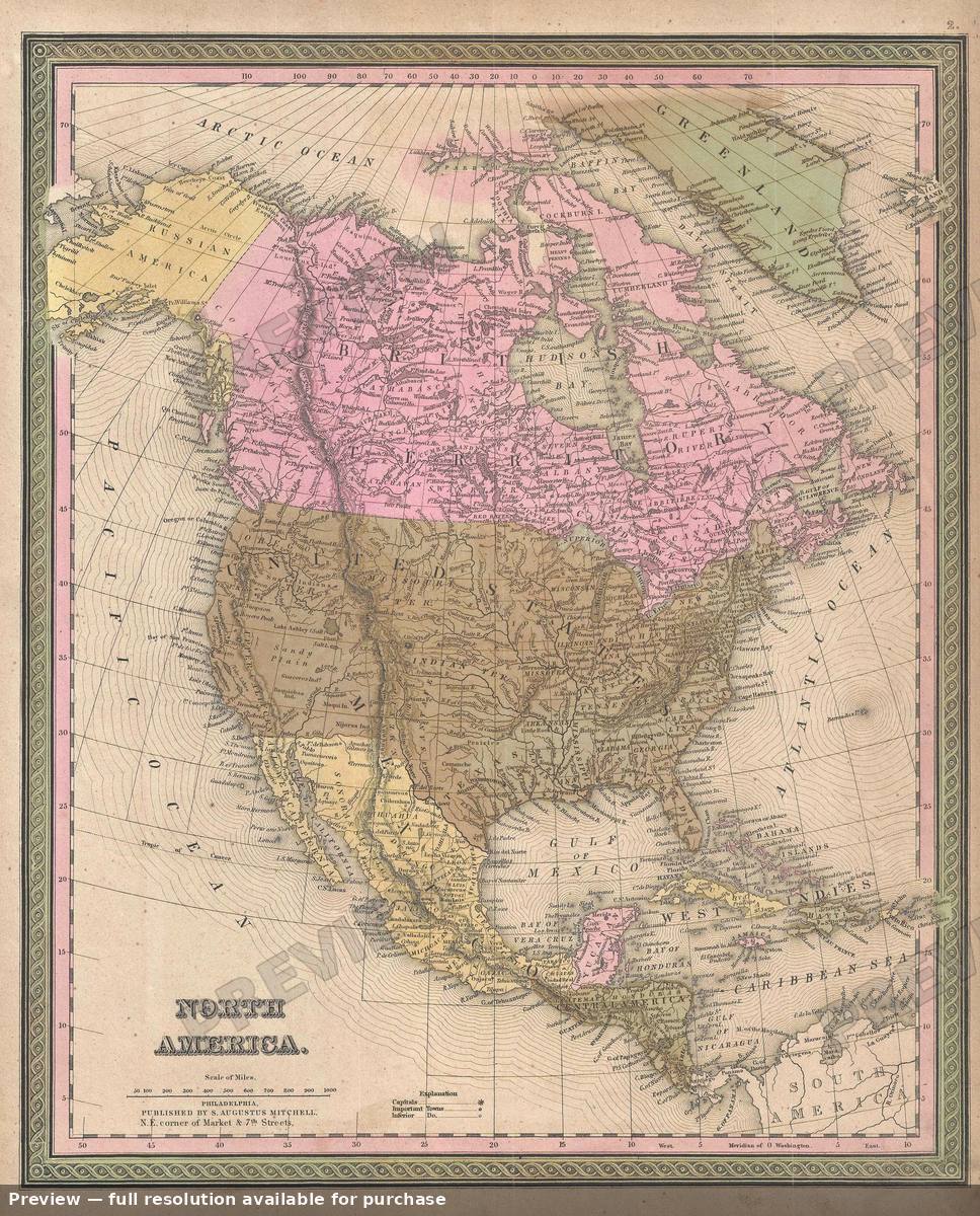 Antique map: North America, 1850, 1850
