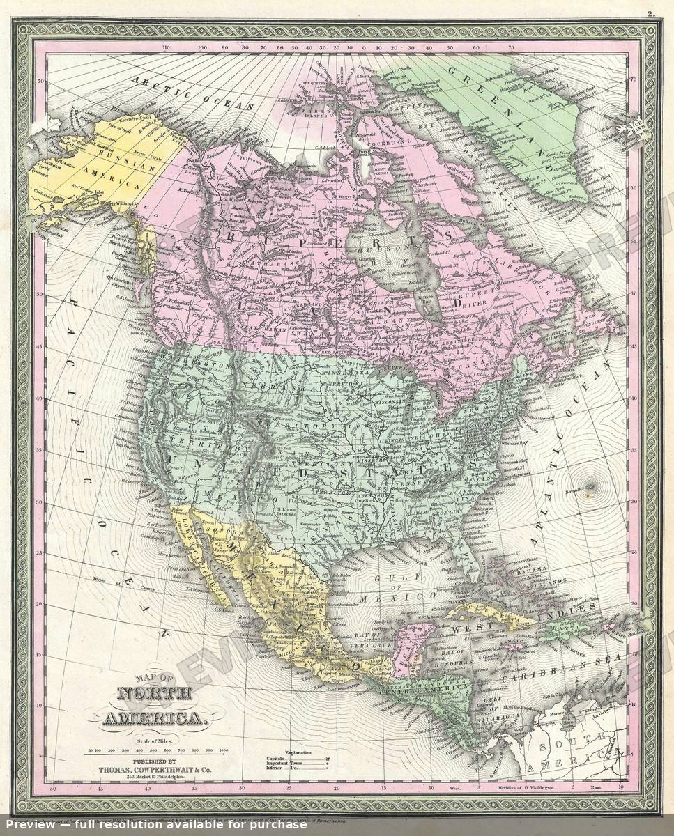 Antique map: North America, 1853, 1853