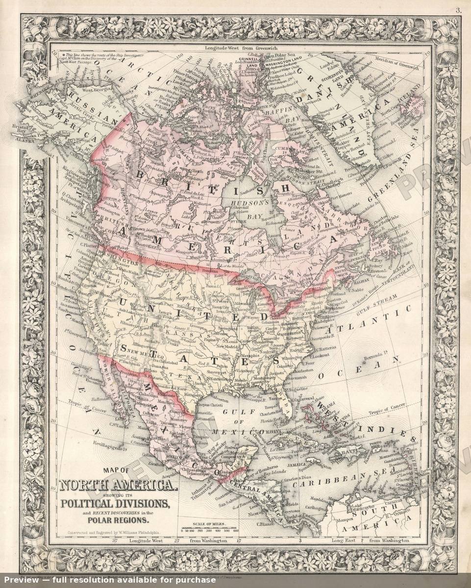 Antique map: North America, 1864, 1864