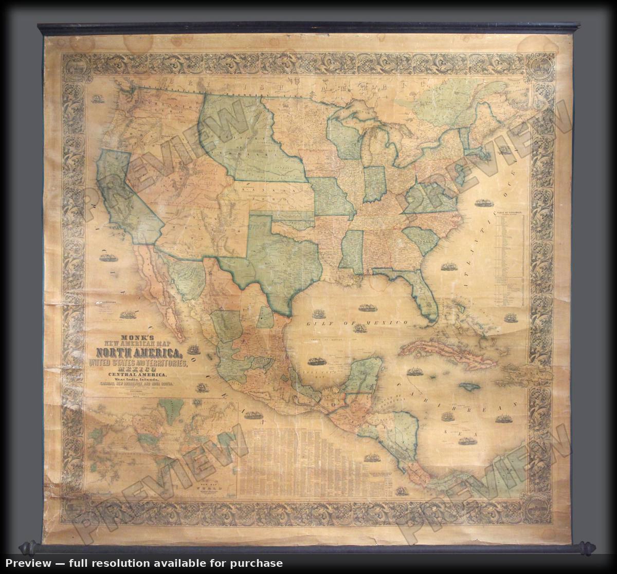 Antique map: North America, 1855