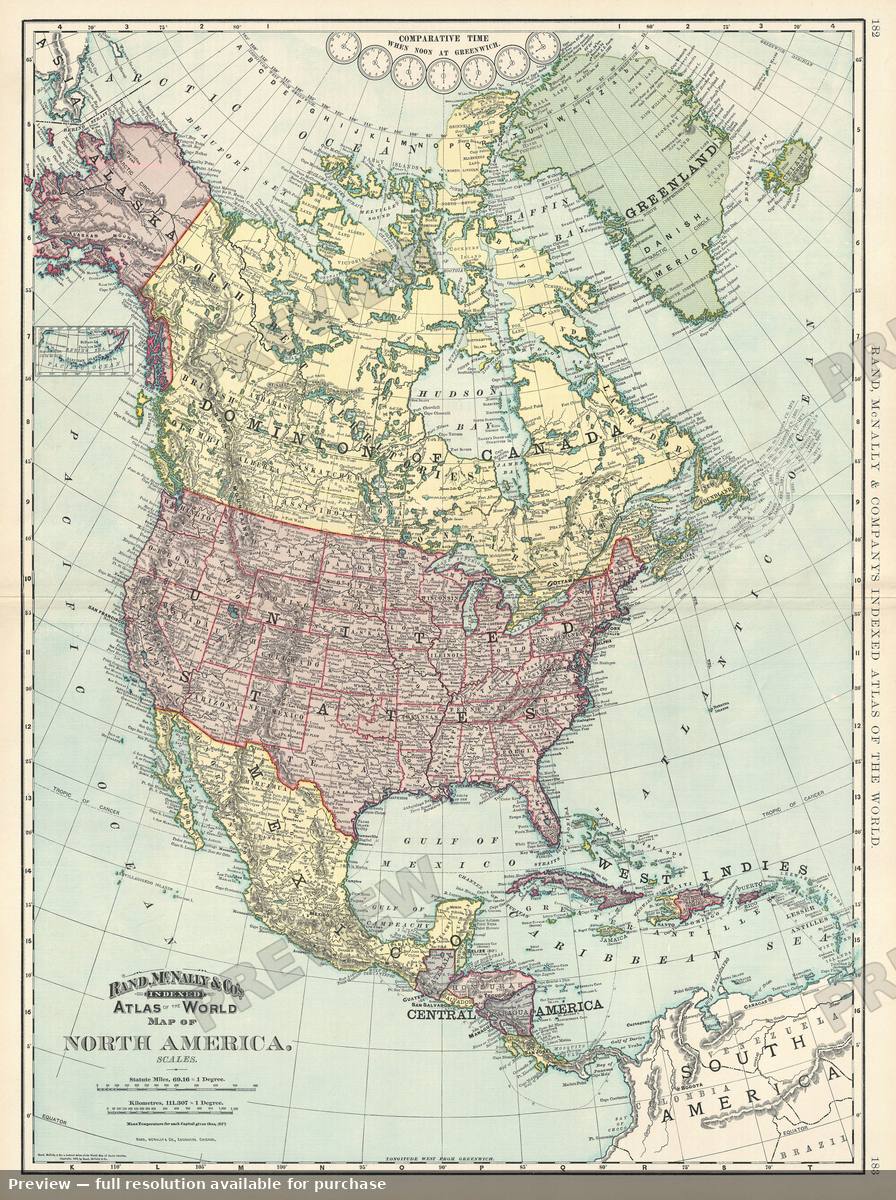 Antique map: North America, 1895, 1895