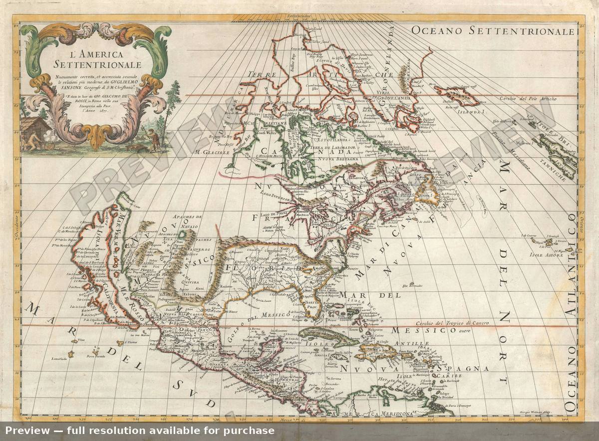 Antique map: North America, 1677, 1677