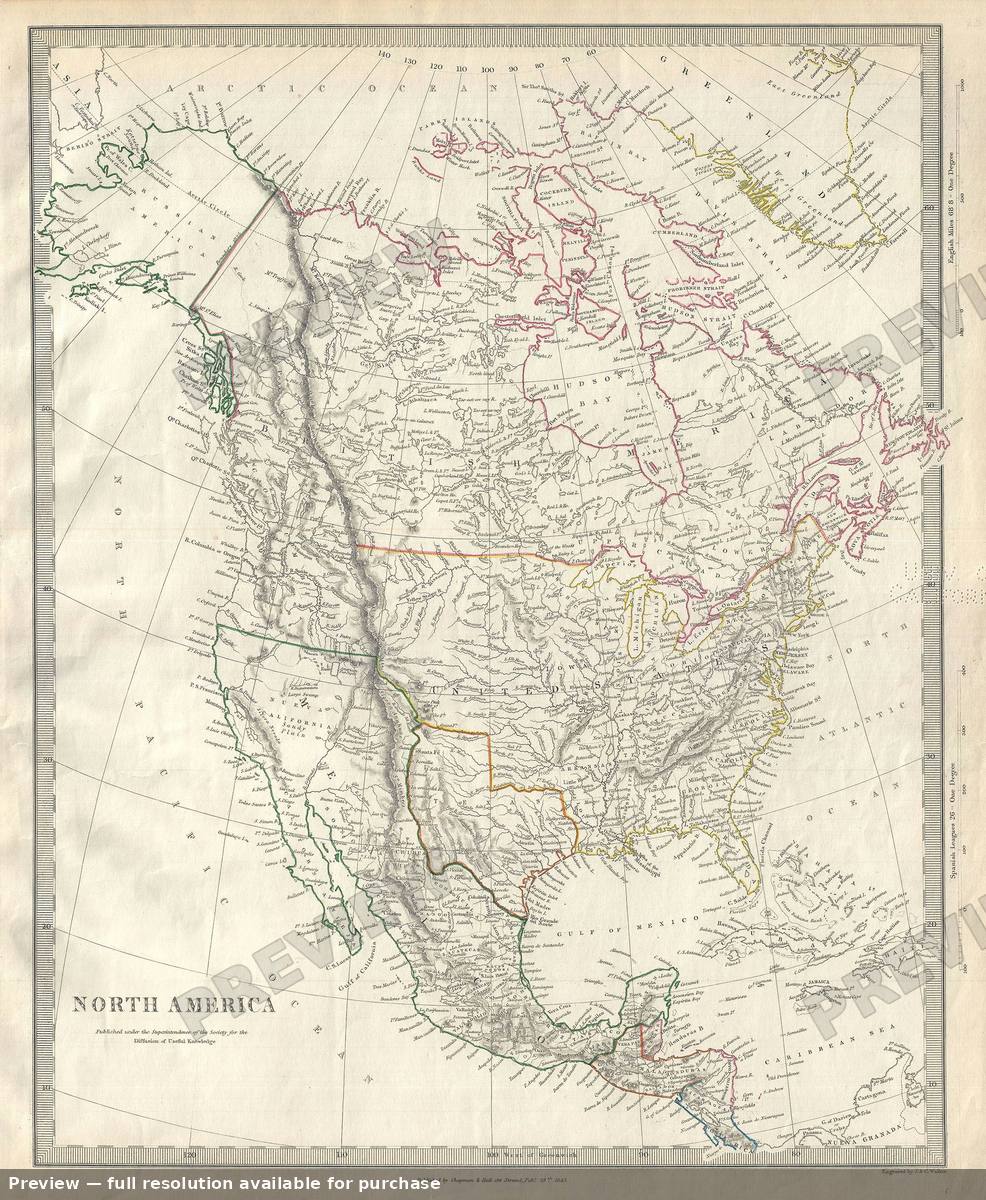 Antique map: North America, 1844, 1844