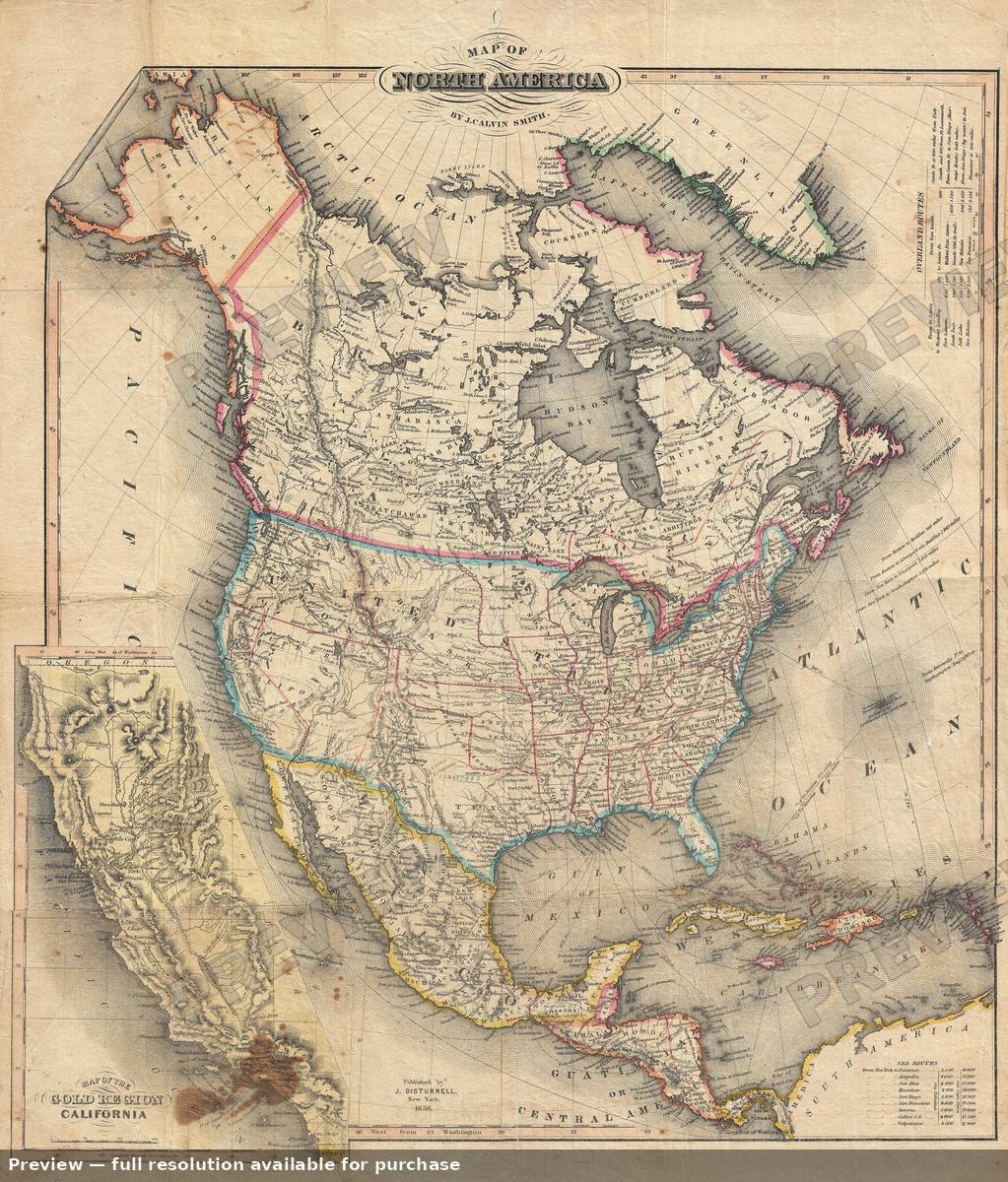 Antique map: North America, 1850