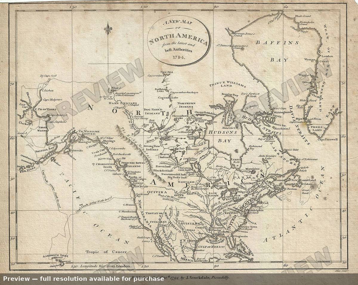 Antique map: North America, 1794