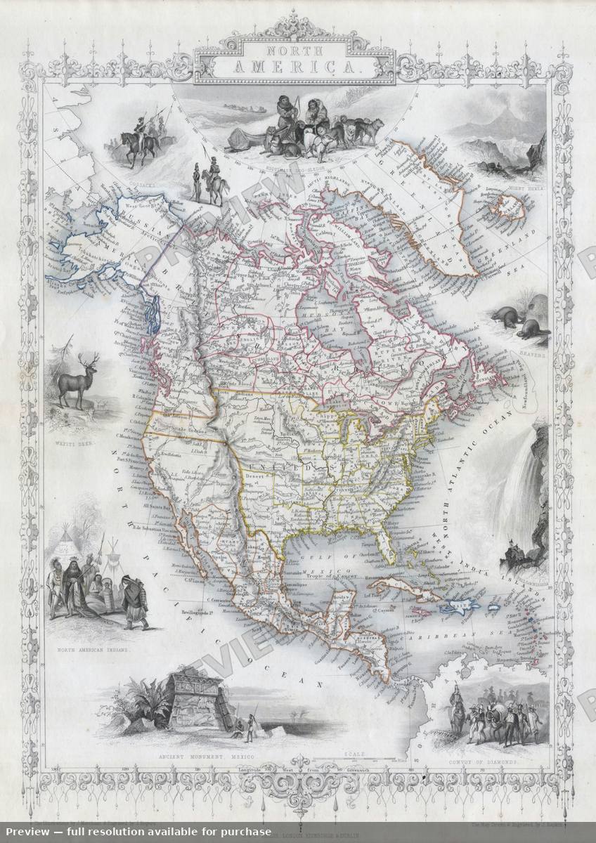 Antique map: North America, 1850, 1850