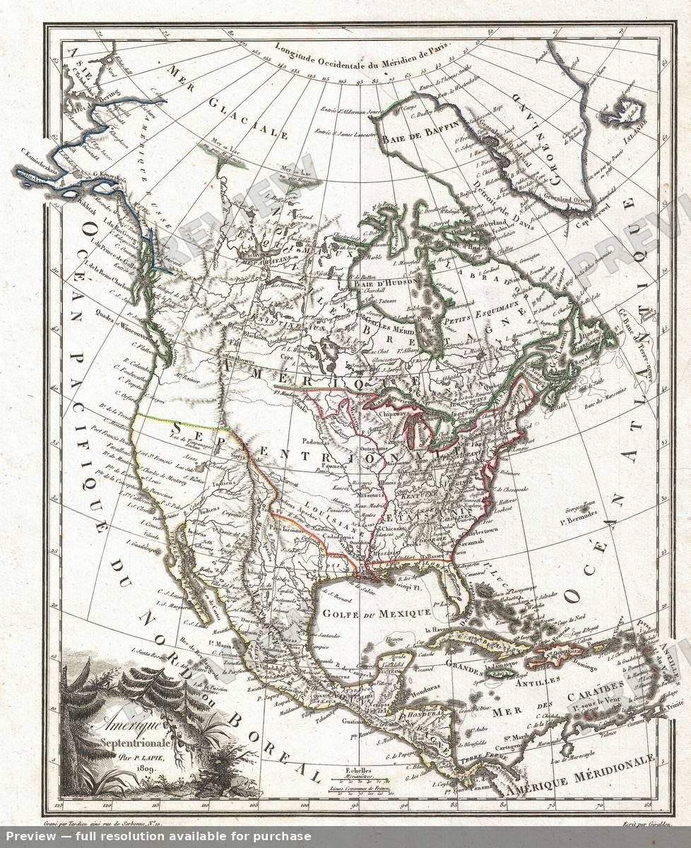 Antique map: North America, 1810