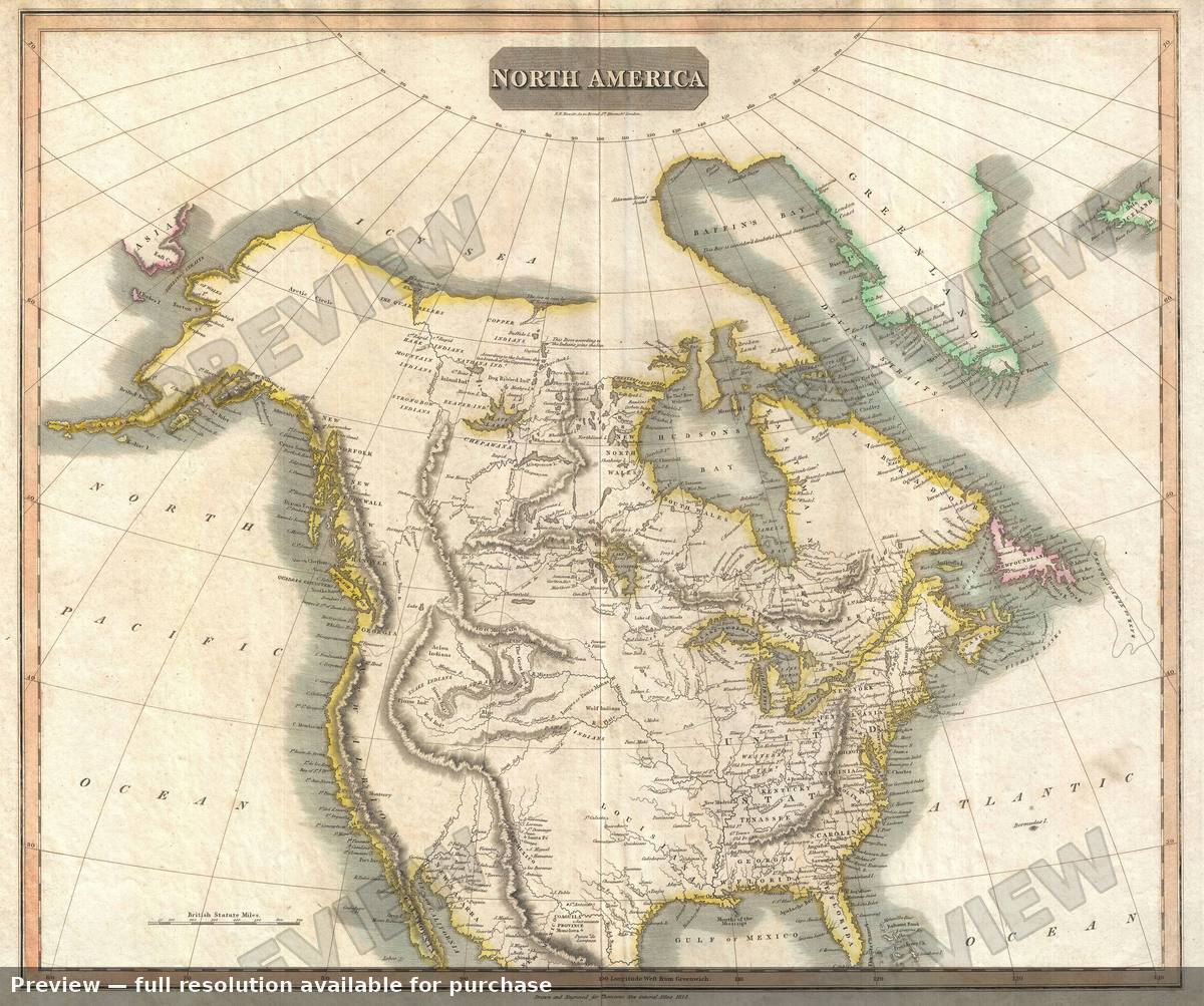 Antique map: North America, 1814, 1814
