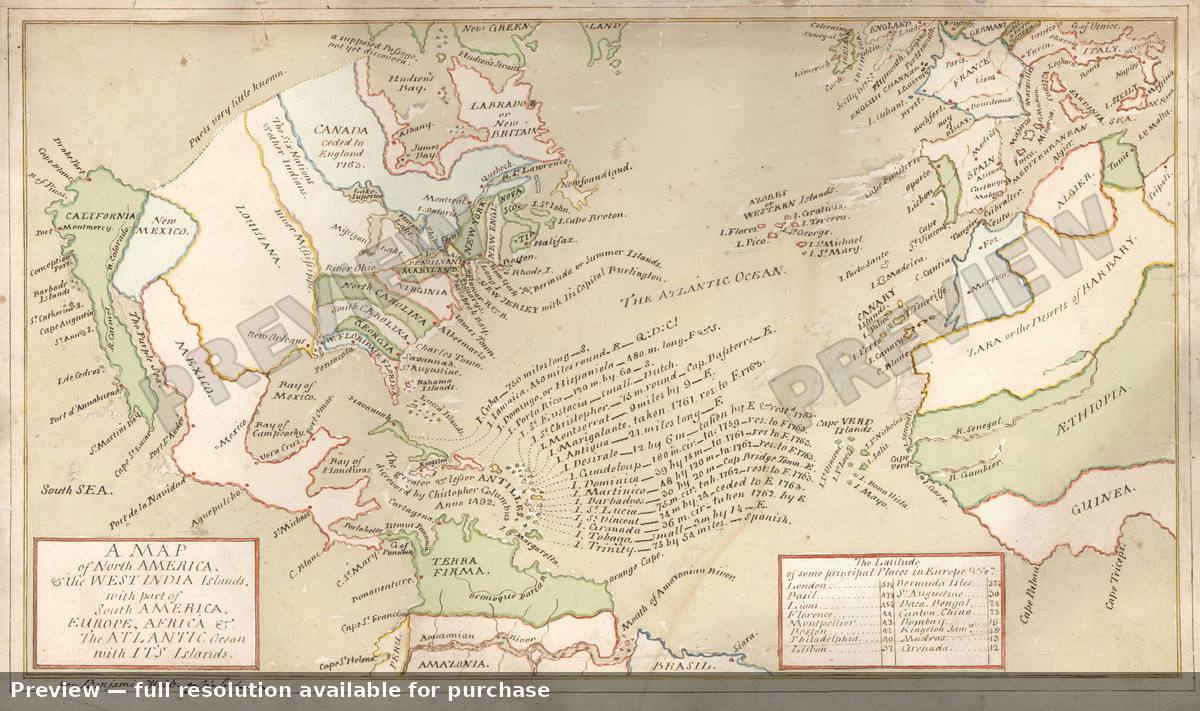 Antique map: North America, 1763, 1763