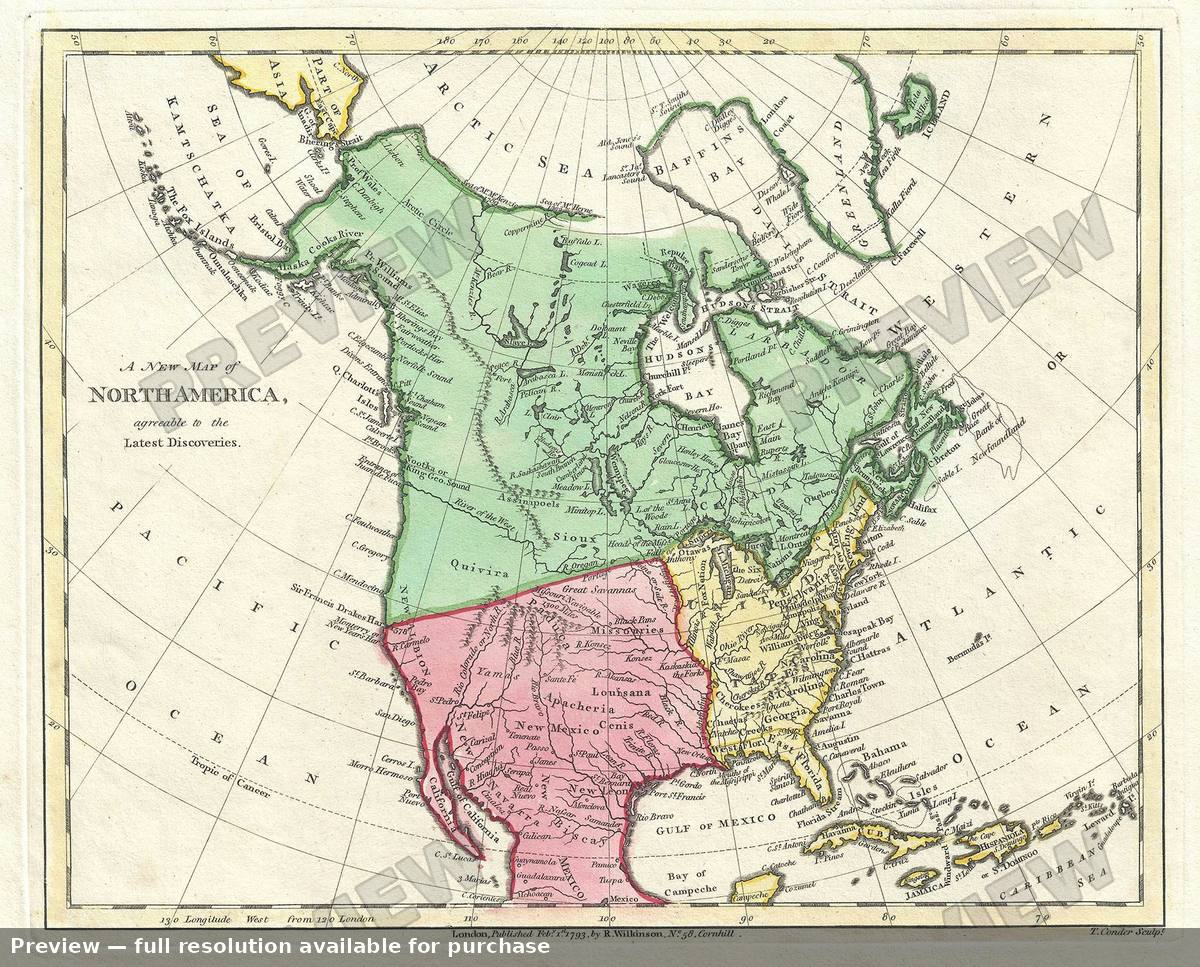 Antique map: North America, 1792