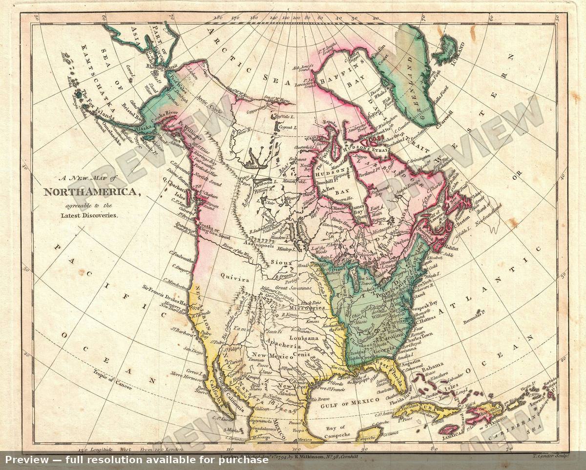 Antique map: North America, 1794