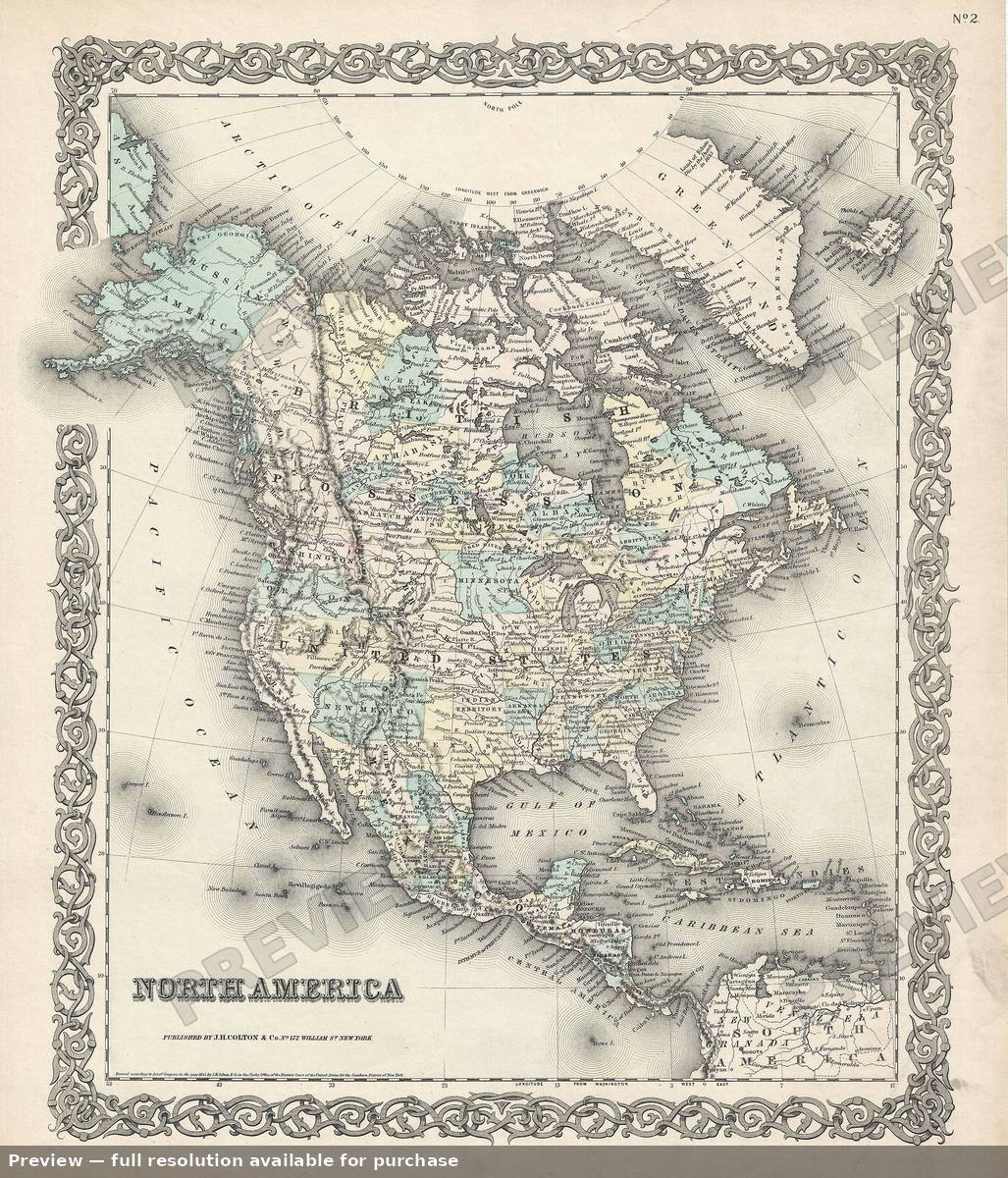 Antique map: North America 2, 1855, 1855