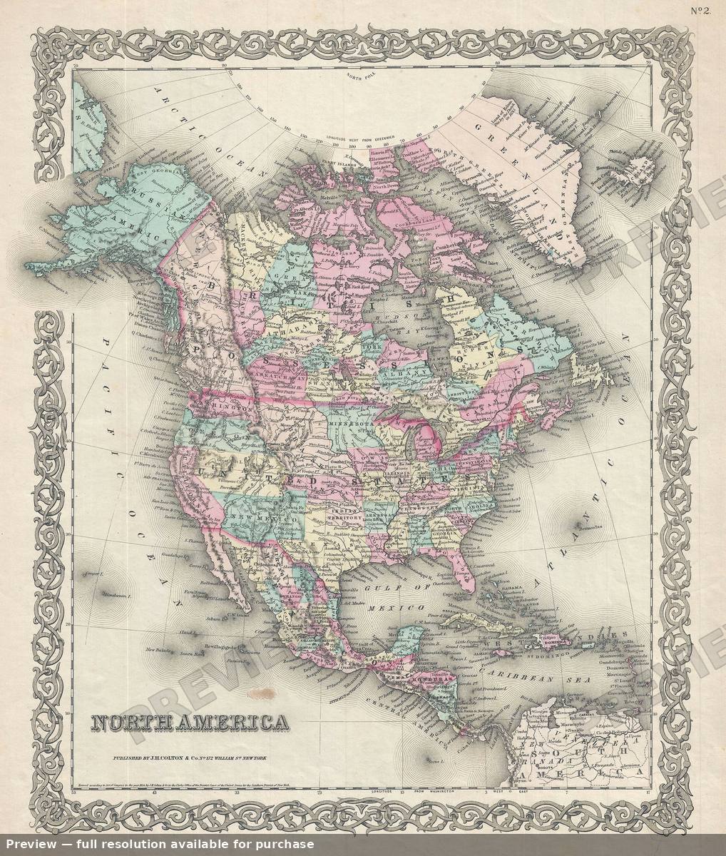 Antique map: North America 2, 1856, 1856