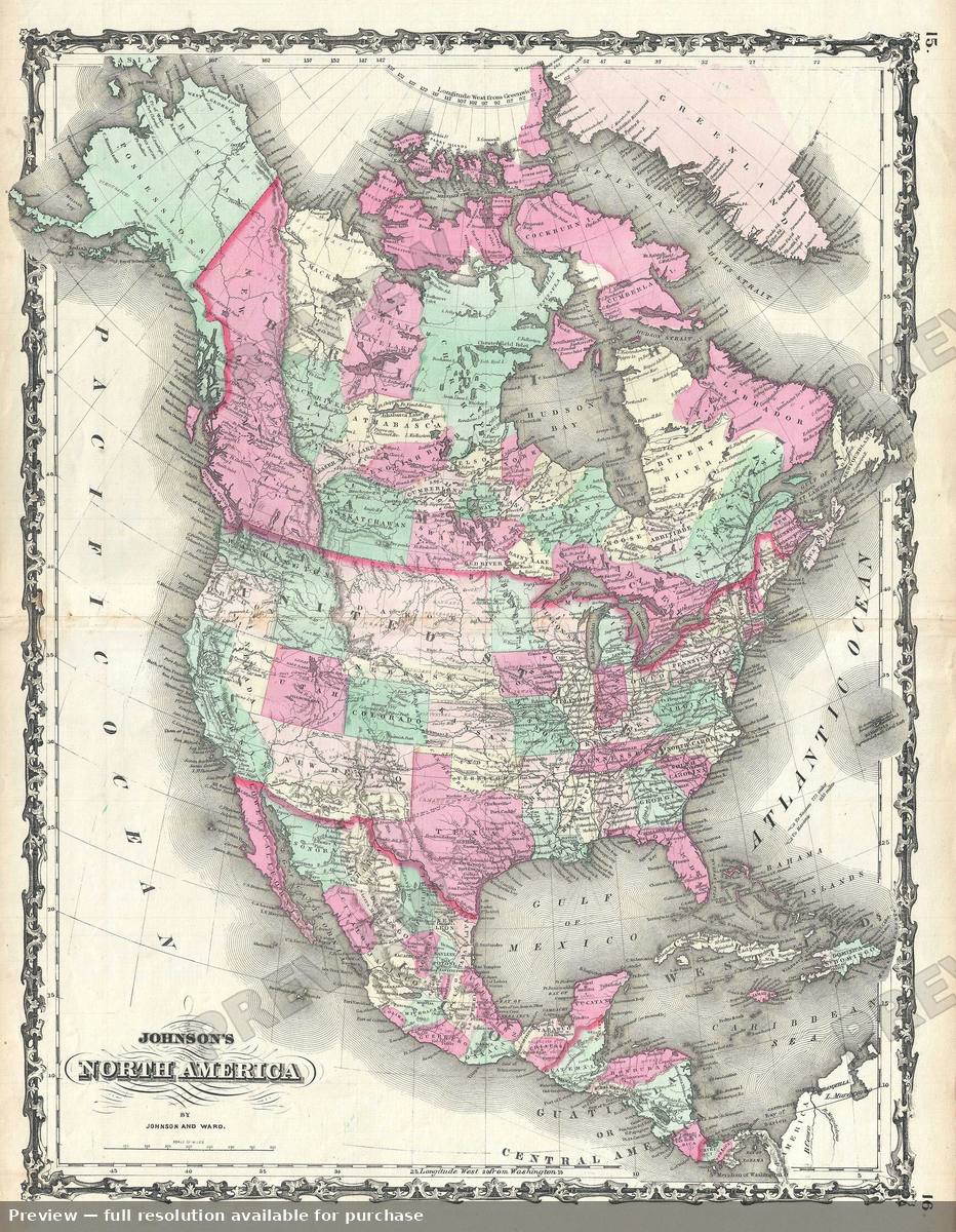 Antique map: North America 2, 1863, 1863