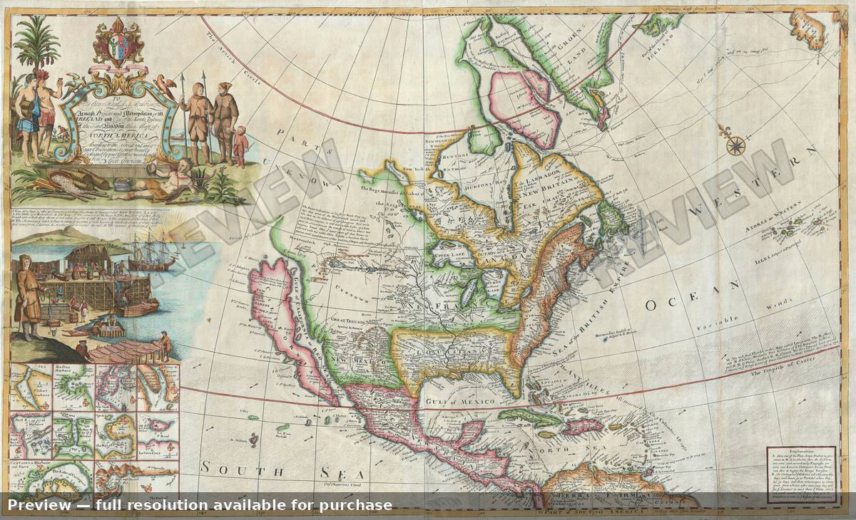 Antique map: North America Codfish Map, 1732, 1732