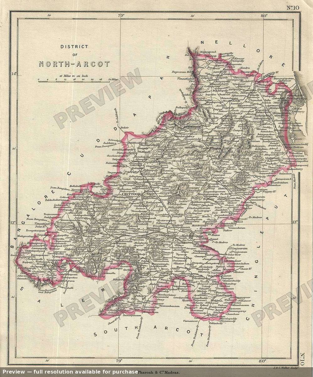 Antique map: North Arcot, 1854