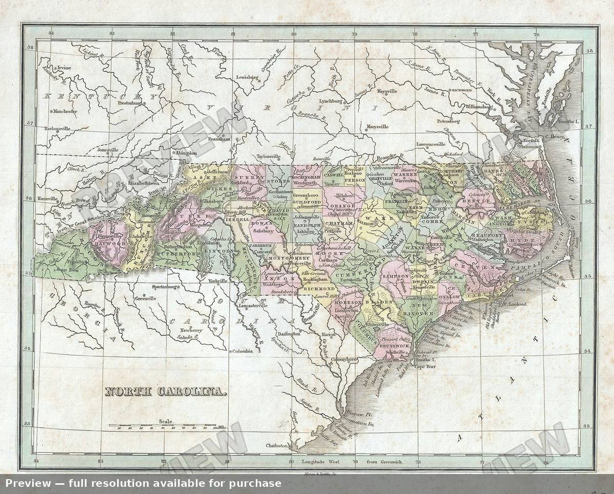 Antique map: North Carolina, 1835, 1835