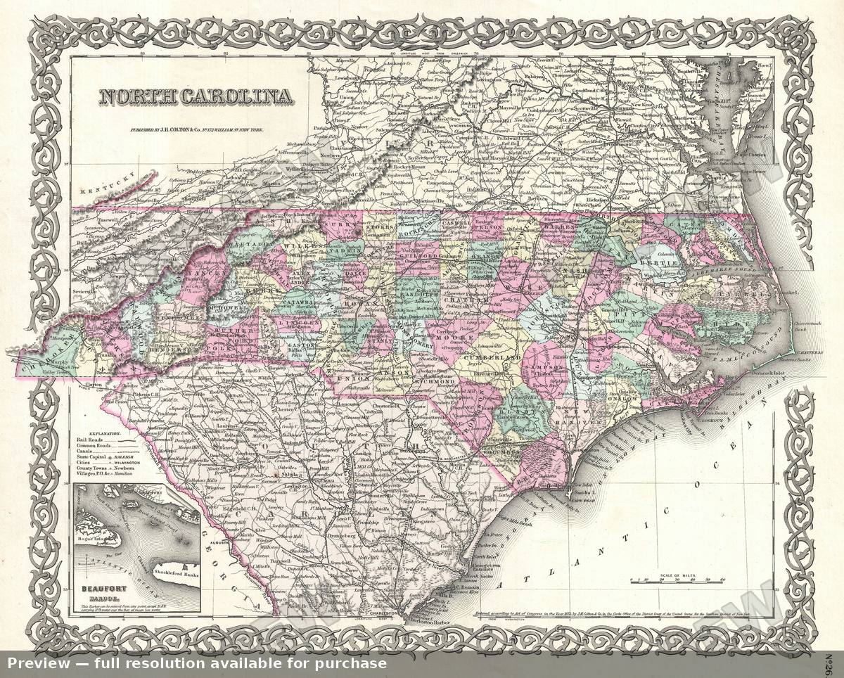 Antique map: North Carolina, 1855, 1855