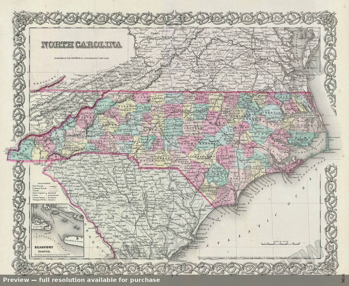 Antique map: North Carolina, 1856, 1856