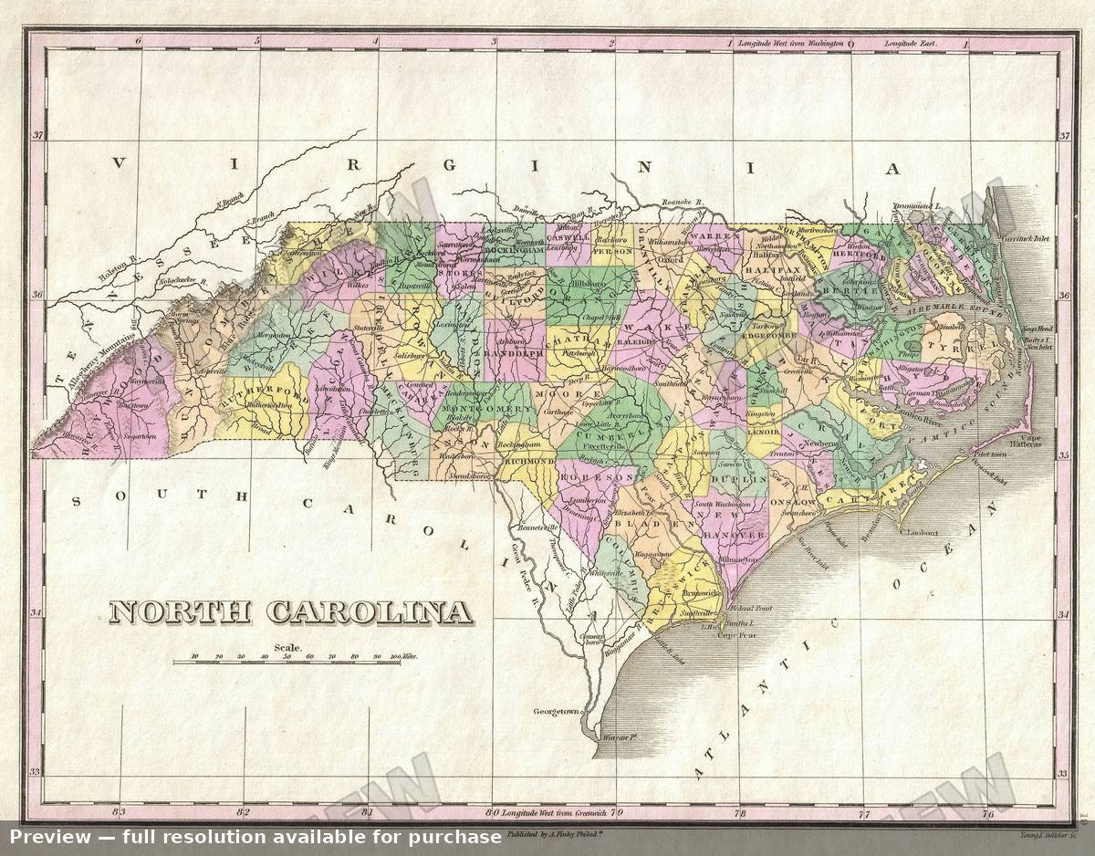 Antique map: North Carolina, 1827