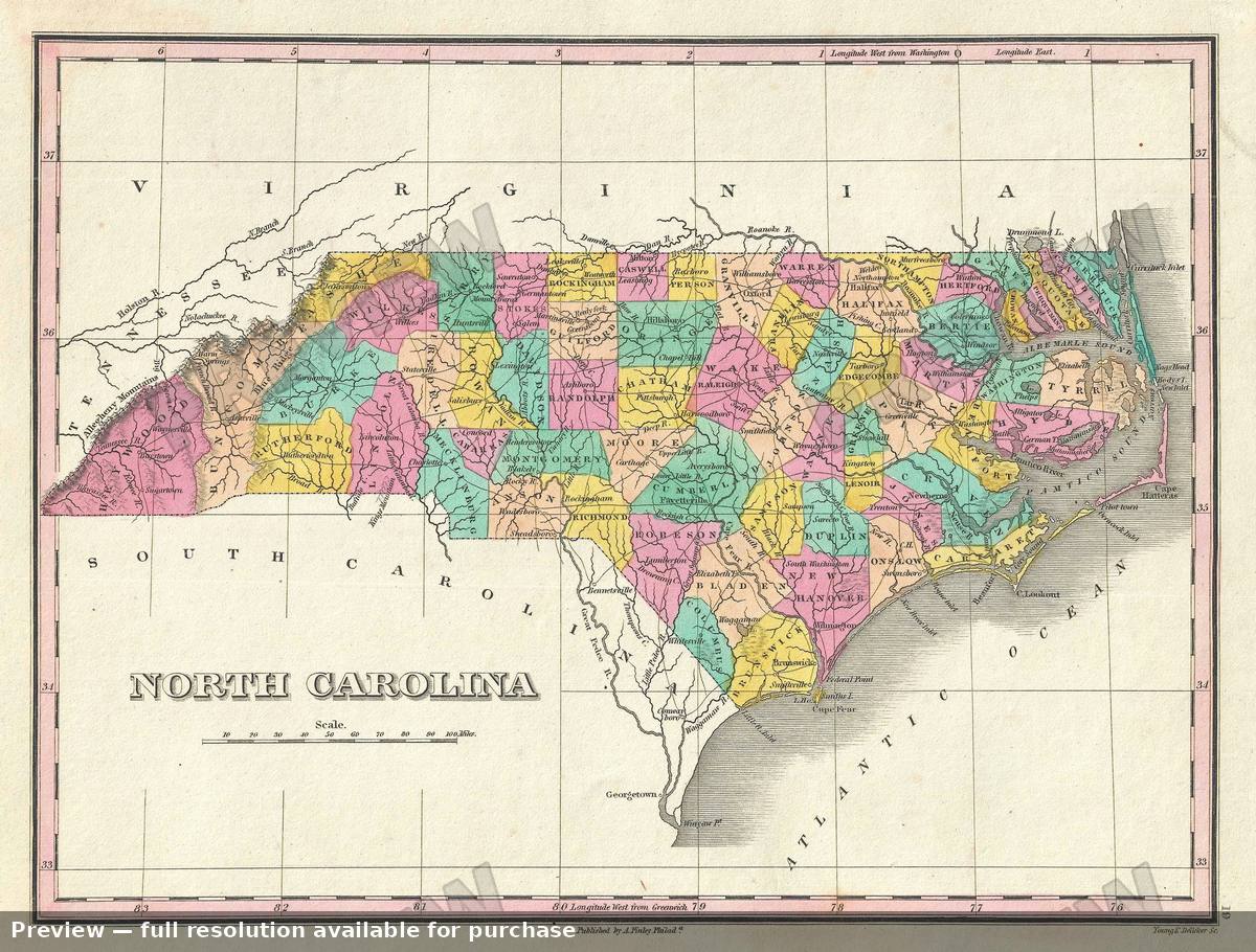 Antique map: North Carolina, 1828