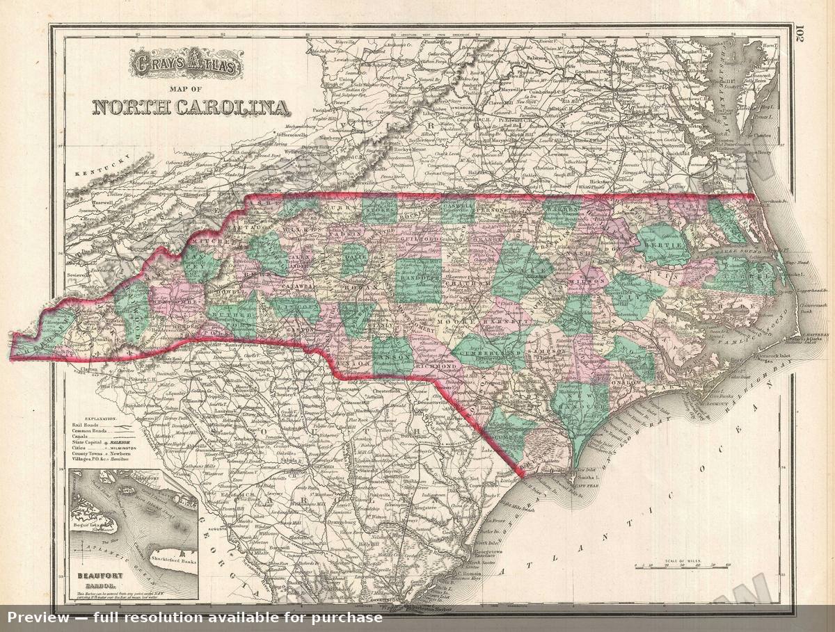 Antique map: North Carolina, 1874