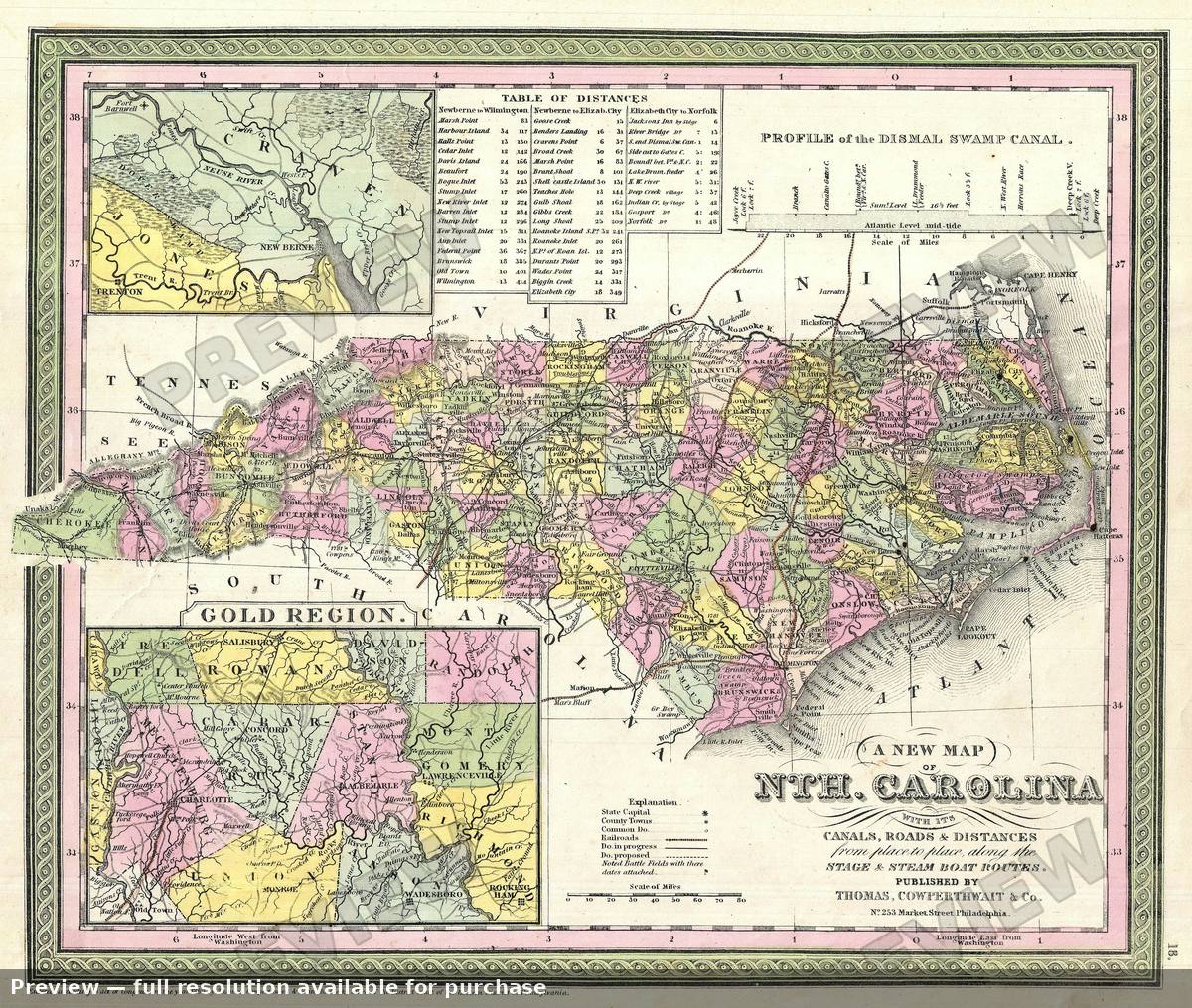 Antique map: North Carolina, 1850, 1850
